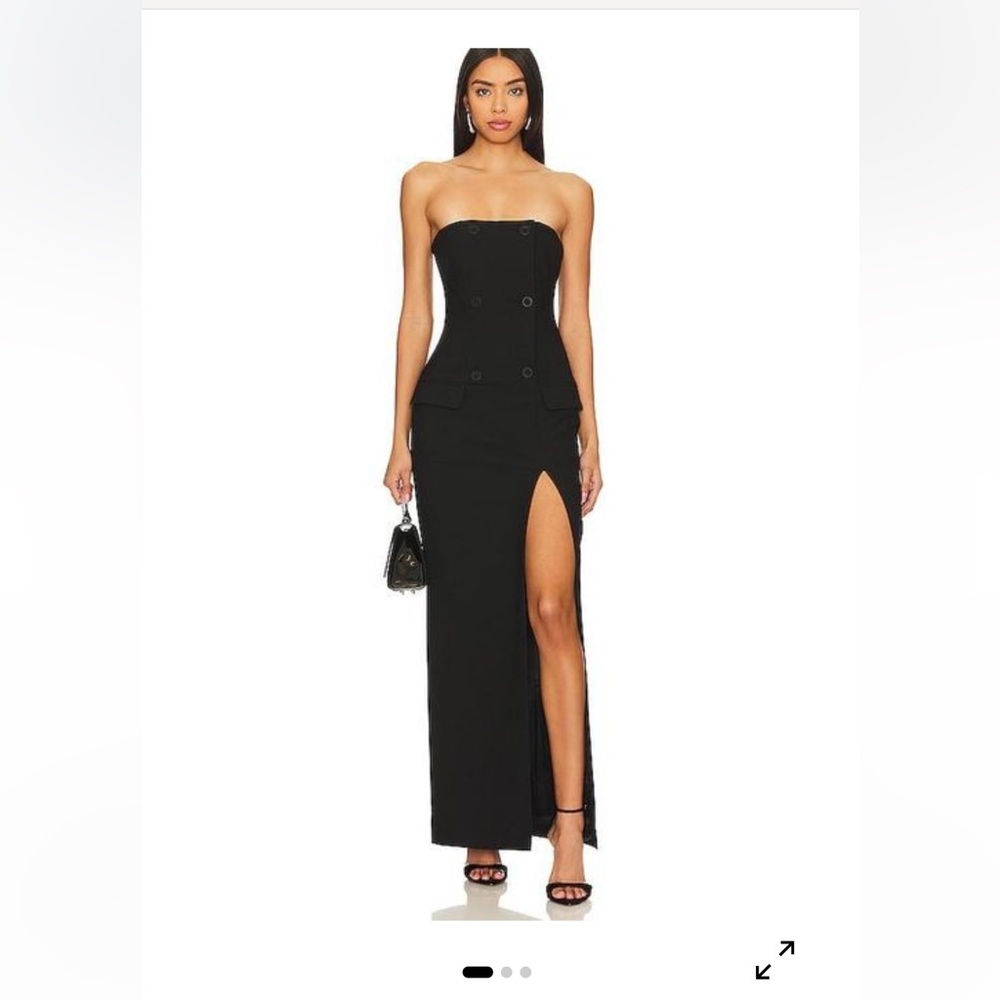 NBD women’s black Briggs maxi dress strapless prom party tuxedo event S NWT